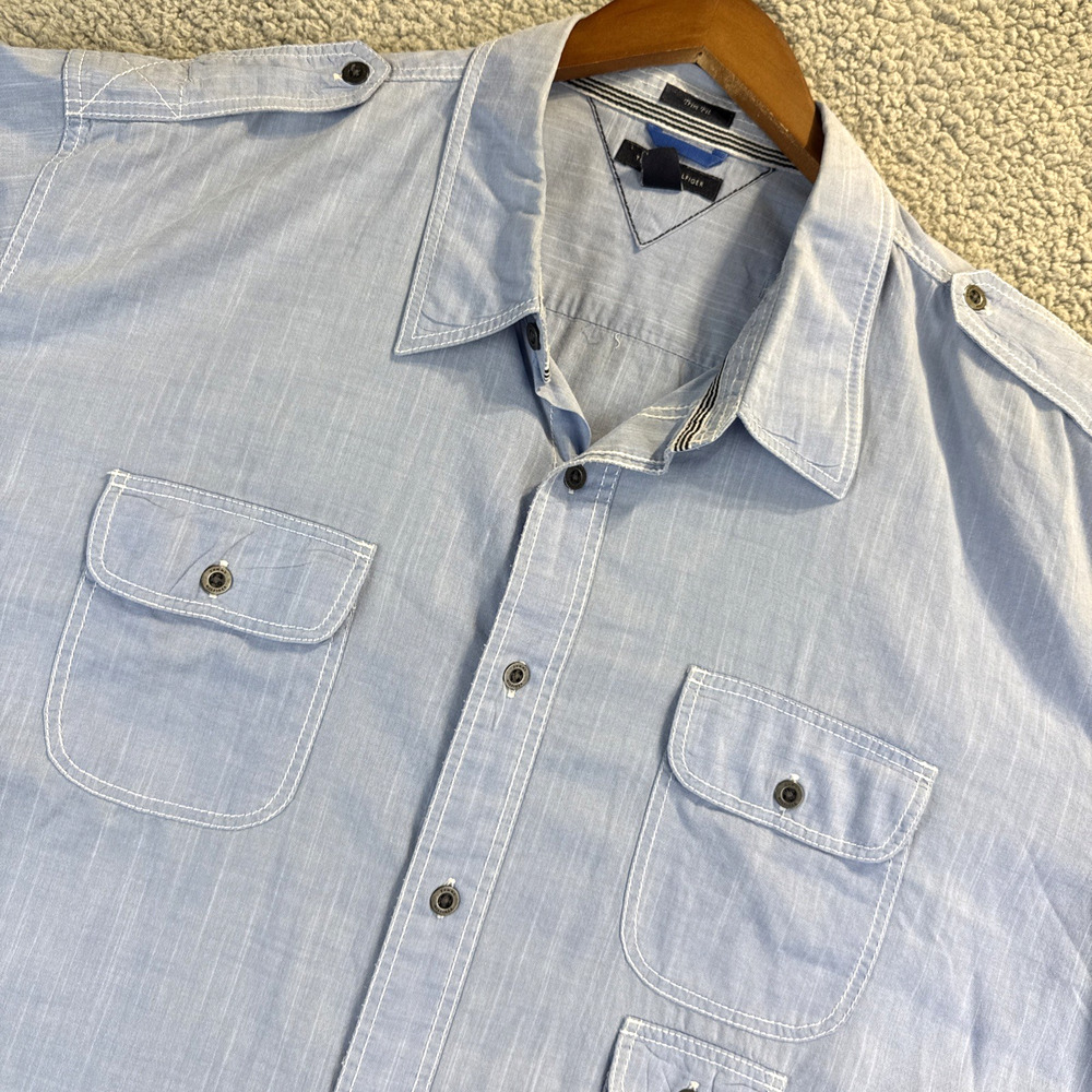 Tommy Hilfiger Mens XL Long Sleeve Shirt Trim-Fit Epaulet Work Utility Cotton